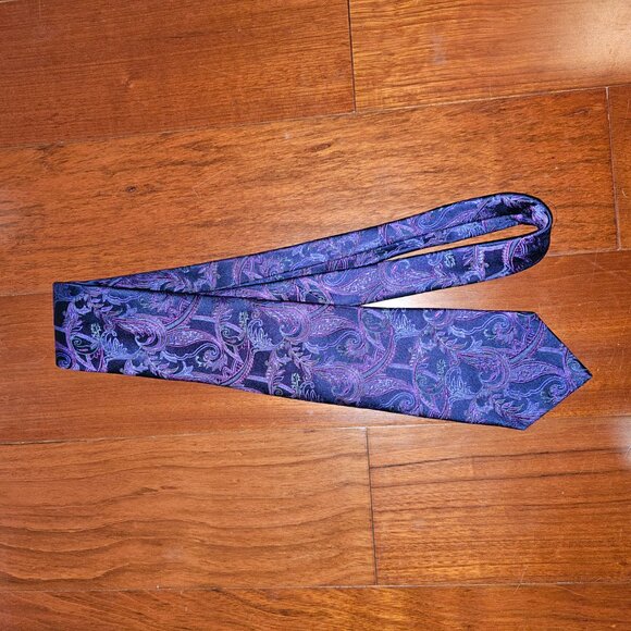 Duchamp London Black Label 100% Silk Tie Purple Blue Paisley Jacquard Luxury - Picture 6 of 7